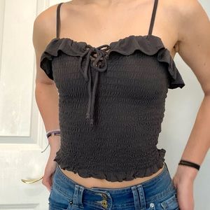 American Eagle Cropped Charcoal Gray Peplum Camisole